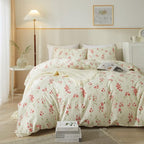 mixinni Boho Red Floral Girl Duvet Cover Set, Soft Cotton King Size 3-Piece - Image 3