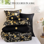 Yiran King Size Comforter Set, 7 Pieces Black Floral Soft Bedding Sets - Image 8