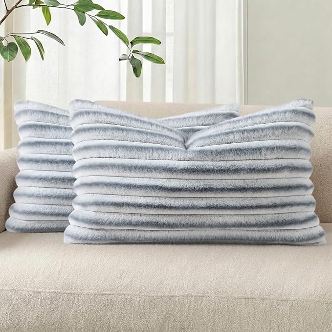 Pallene Faux Fur Plush Lumbar Throw Pillow Covers 12x20 Set of 2, Luxury Soft by PALLENE