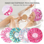 4 PCS Shower Cap for Women, Elastic and Reusable Bath Caps, Double Layers - Image 7