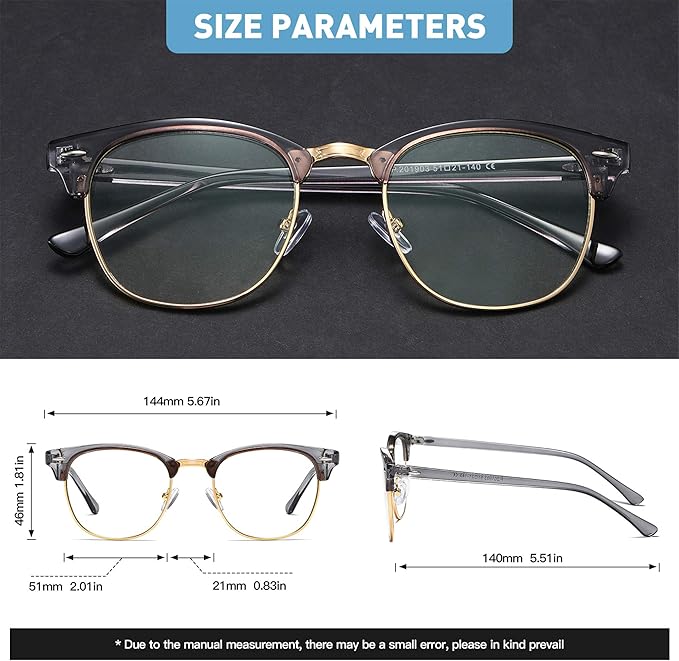 Blue Light Blocking Glasses Vintage Half Frame UV Clear Lens Anti Eyestrain - Image 2