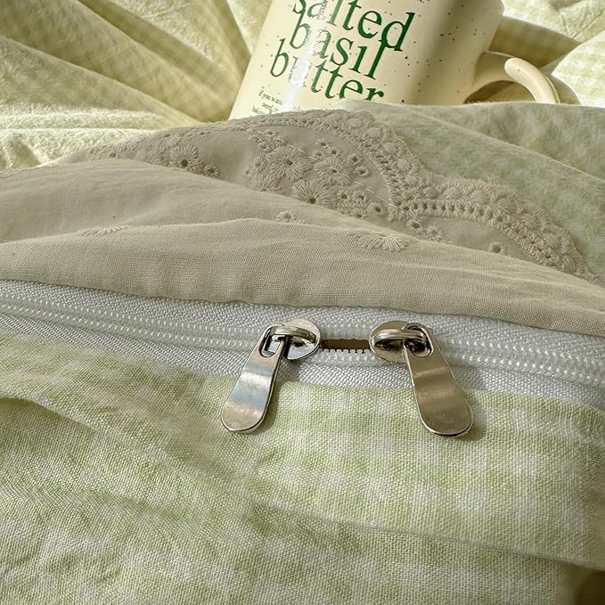 MKXI Mint Green Gingham Duvet Cover Set Queen - Image 9