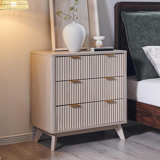 T4TREAM Fluted 3 Drawers Nightstand Set of 2, Oversized Extra Large Modern Side - Image 7