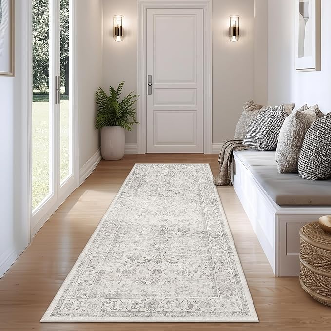 FMFUNCTEX 2x6 Runner Rug Grey Vintage Neutral Washable Distressed Non Slip Low by Fmfunctex