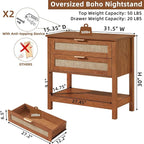 LEYAOYAO 31.5" Wide Rattan Night Stand, Large Boho Nightstand, Bedside Table - Image 2