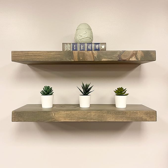 URBANDI, Rustic Floating Shelves, Hidden Bracket, Solid Wood, Heavy Duty - Image 6