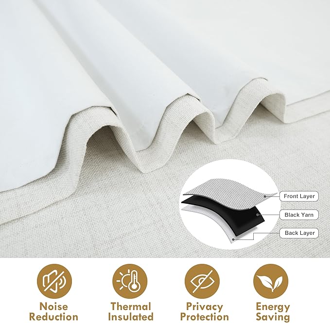 DriftAway Double Layer Linen Blackout Tie Up Curtains Thermal Insulated Fully - Image 5