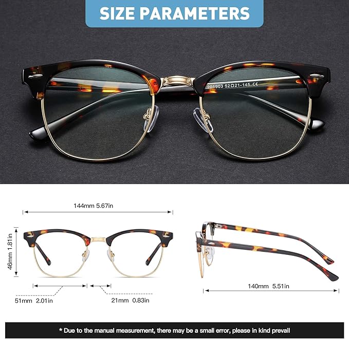 Blue Light Blocking Glasses Vintage Half Frame UV Clear Lens Anti Eyestrain - Image 3