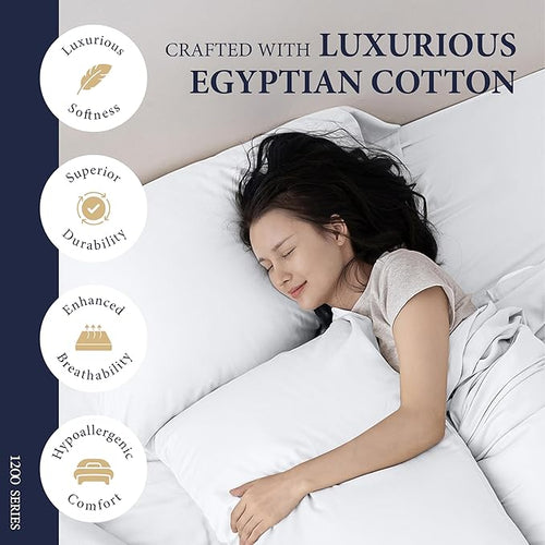 100% Egyptian Cotton Pillow Cases King Size Set of 2 - Image 2