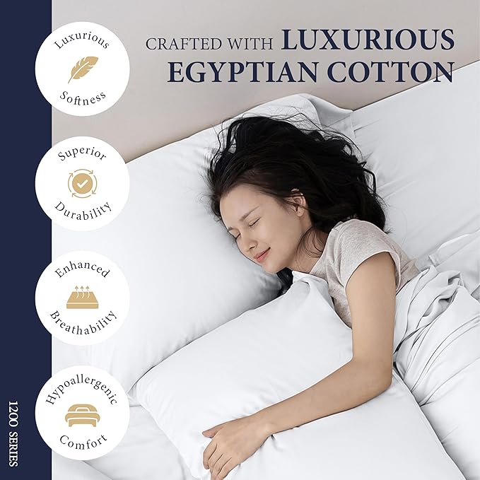 100% Egyptian Cotton Pillow Cases King Size Set of 4 - Image 2