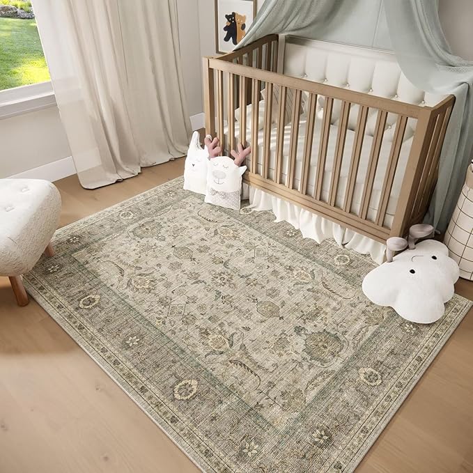 Washable 3x5 Entryway Rug, Boho Non-Slip Vintage Distress Small Rugs - Image 3