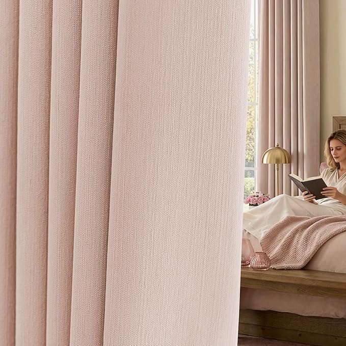 jinchan Chenille Blackout Curtains 84 Inches Long 2 Panels Light Pink Thermal by JINCHAN