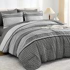 WONGS BEDDING Grey Comforter Set King Size, 7 Pieces Striped Bed in a Bag - Image 3