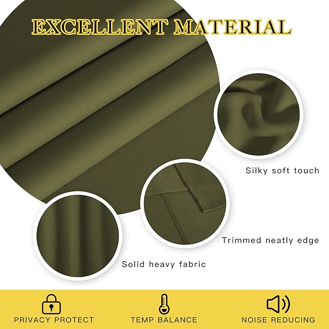 NICETOWN Olive Bedroom Curtains 72 inches Long, Grommet Blackout Thermal - Image 2