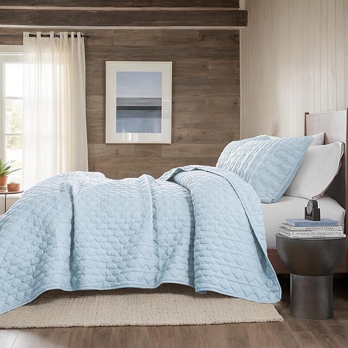 WDCOZY Light Blue Oversized California Cal King Size Quilt Bedding Set - Image 5