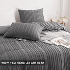WARMDERN Gray Boho Duvet Cover Set, Striped Textured Tufted Bedding, Twin Size - Image 9