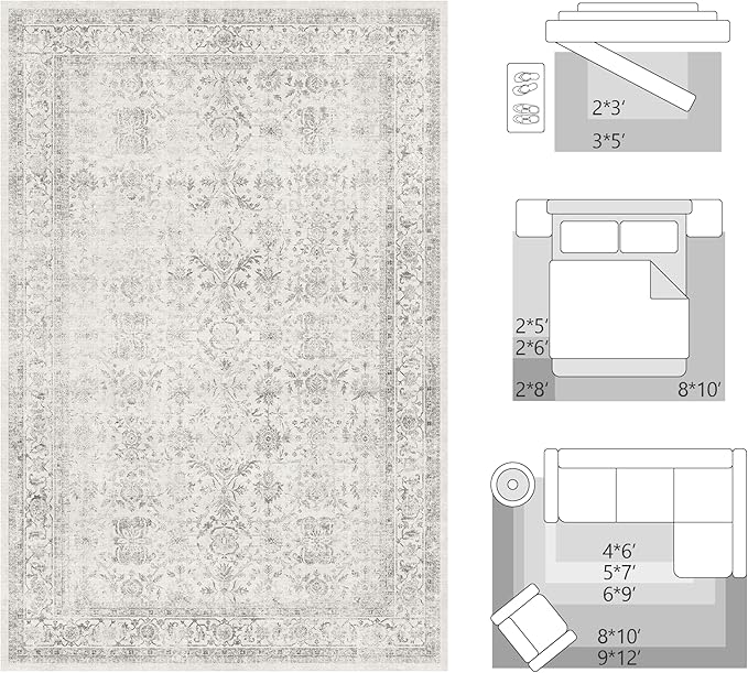 FMFUNCTEX 2x6 Runner Rug Grey Vintage Neutral Washable Distressed Non Slip Low - Image 2