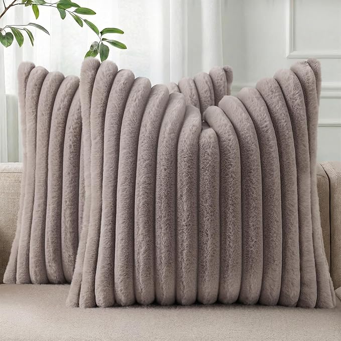 Pallene Faux Fur Plush Throw Pillow Covers 16x16 Set of 2, Luxury Soft Fluffy by PALLENE
