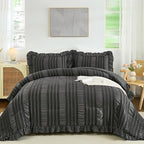 WONGS BEDDING Queen Comforter Set, Dark Grey Boho Comforter Set Queen, Shabby by WONGSBEDDING