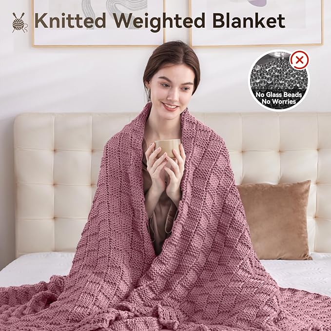 Knitted Weighted Blanket for Adult, No Beads Heavy Blanket 50” x 60'' 5lbs - Image 5