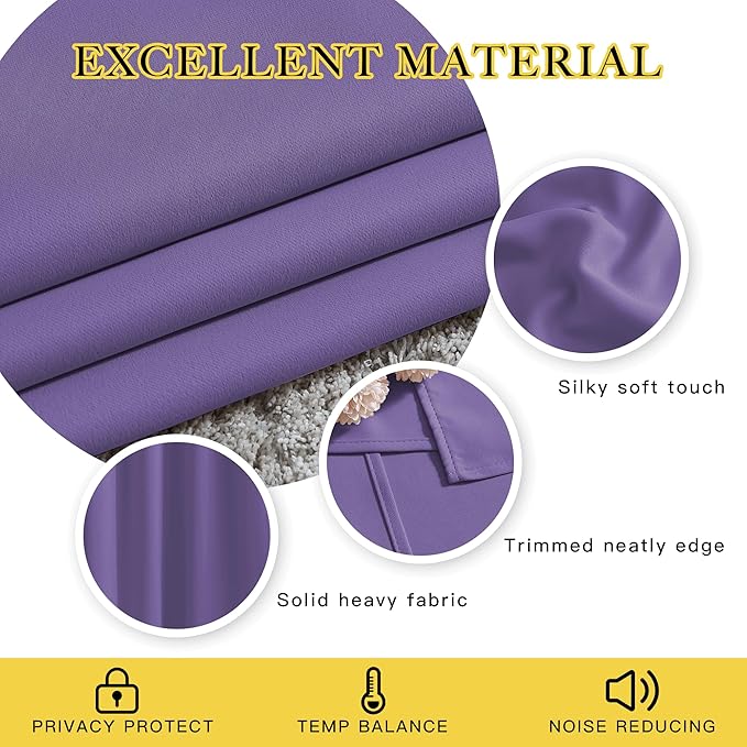 NICETOWN Blackout Lilac Purple Curtains 72 inches Long - Image 3