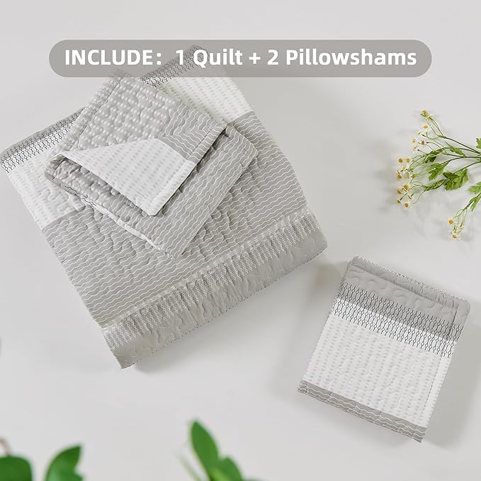 Andency King Size Quilt Set Linen Grey, 3 Pieces Summer Ultra Soft Lightweight - Image 8