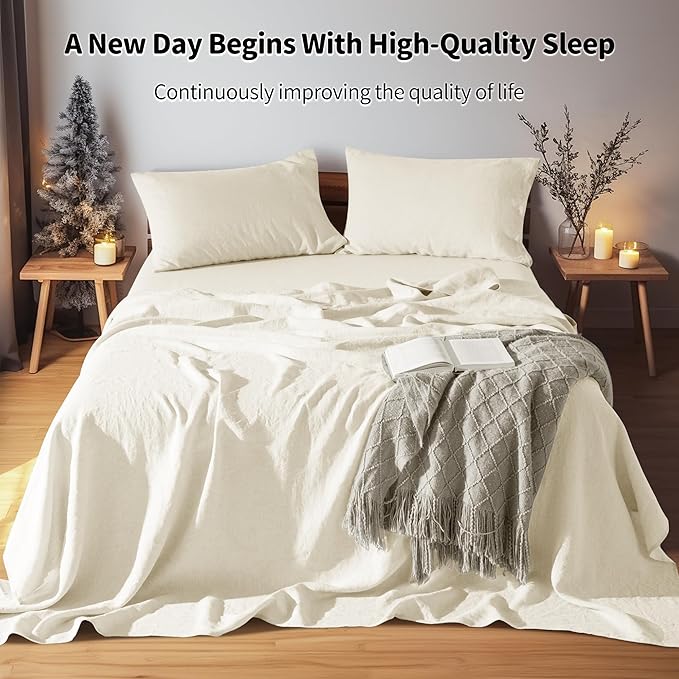 LBRO2M 100% Pure Linen Sheet Set Deep Pocket Up to 16" Bed Sheets Sets - Image 5