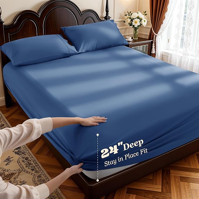 LBRO2M 100% Cotton Sheets Set Deep Pocket 24", 1000 Thread Count Full Size 4 - Image 2