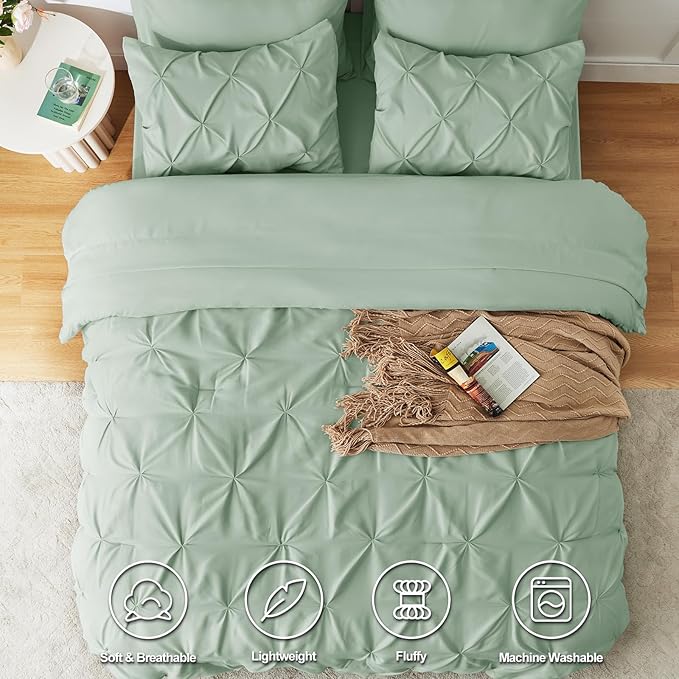 CozyLux Twin XL Comforter Set Sage Green, 5 Pieces Twin Extra Long Pintuck Bed - Image 2