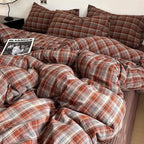 PinkMemory Caramel Blue Gingham Duvet Cover King 100% Washed Cotton Buffalo - Image 3