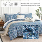 LEMIROE Blue Floral Cotton Comforter Queen Size - Image 2