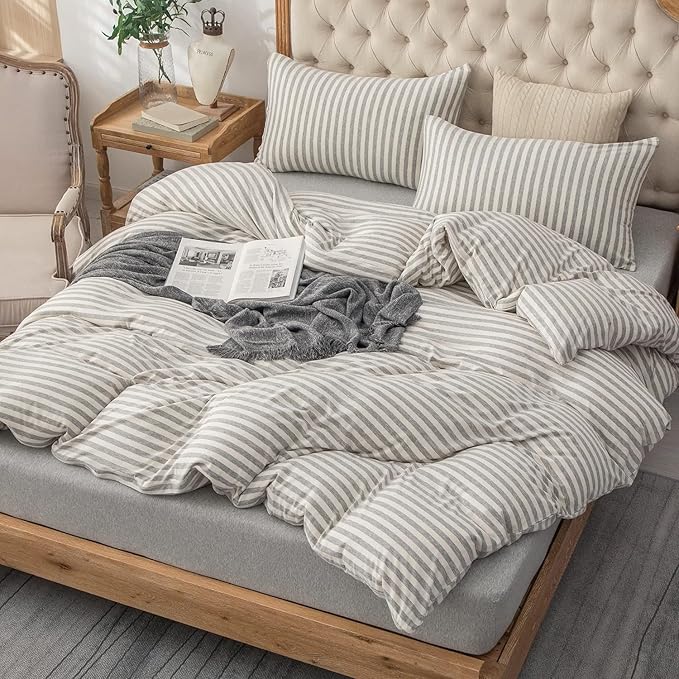 PURE ERA Jersey Knit Duvet Cover Set 100% T-Shirt Heather Cotton Super Soft - Image 4