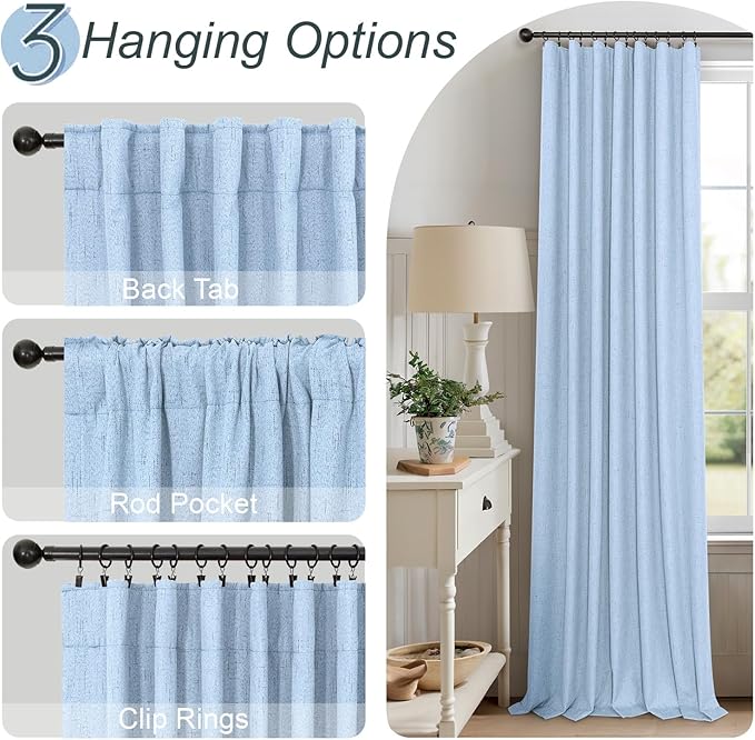 Pitalk Light Blue Curtains for Bedroom 63 Inch Length 2 Panels Linen Blackout - Image 6