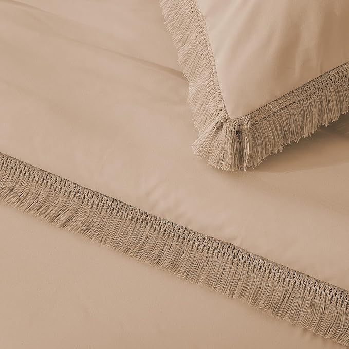 Andency Taupe Comforter Set California King, 3 Pieces Boho Tassel Lightweight - Image 7