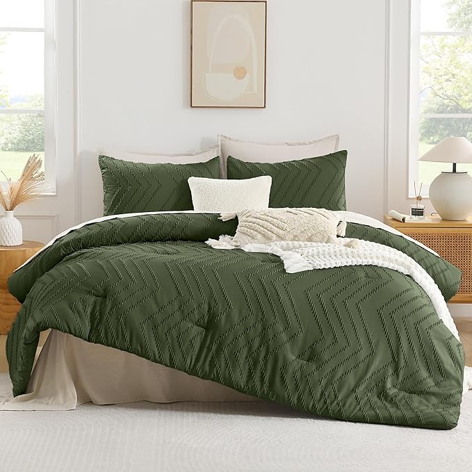 Andency Olive Green Twin/Twin XL Comforter Set, Twin Bed Boho Soft Warm Cute - Image 2