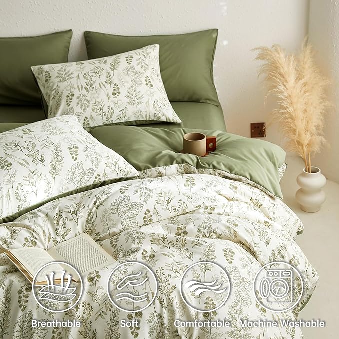 BOLINLIVING Floral Duvet Cover Queen Size, Breathable Soft Microfiber Bedding - Image 3