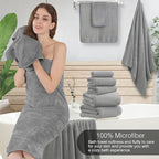 Hailea Grey Hand Towels Set 16x31 Inches, Soft Microfibers Bathroom Towel Set 2 - Image 4