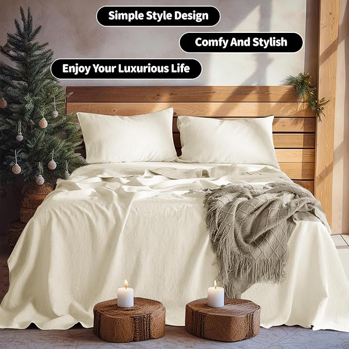 LBRO2M 100% Pure Linen Sheet Set Deep Pocket Up to 16" Bed Sheets Sets - Image 7