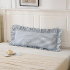 Light Blue/White Ruffled Long Lumbar Gingham Pillow Sham 14x36 inches 1 Piece - Image 3