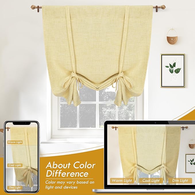 DriftAway Double Layer Linen Blackout Tie Up Curtains Thermal Insulated Fully - Image 8