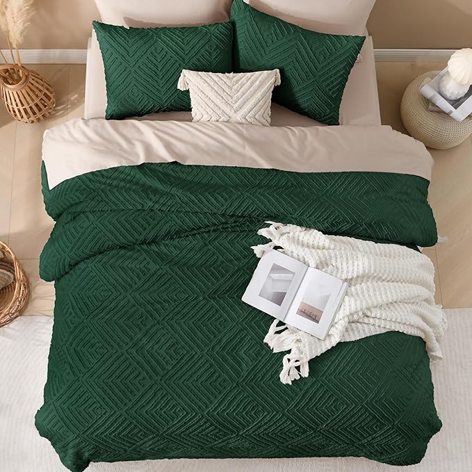 Andency Dark Emerald Green California King Comforter Set, 3 Pieces Boho Tufted - Image 7