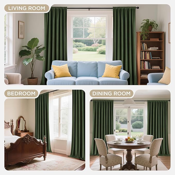 Joydeco Olive Green 100% Blackout Curtains 84 Inch 2 Panels, Luxury Thermal - Image 8