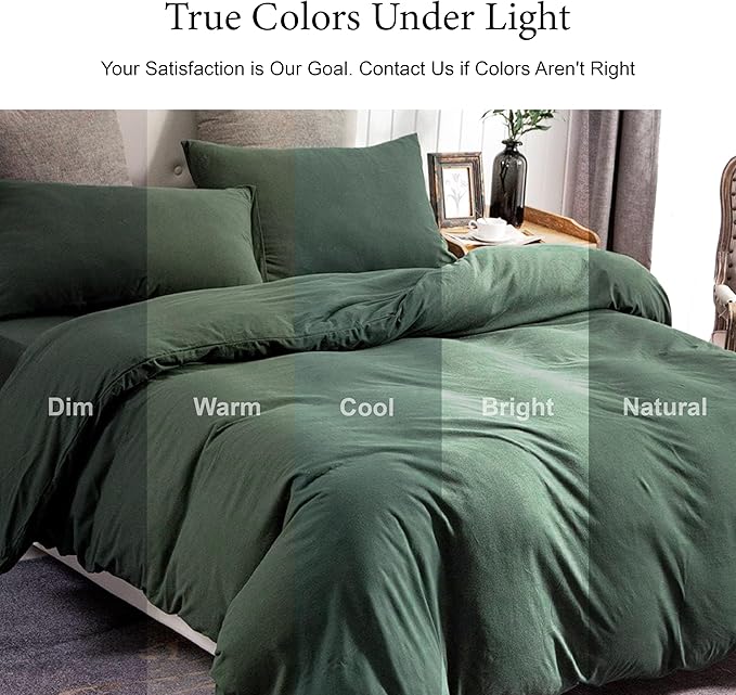 PURE ERA Jersey Knit Forest Green Duvet Cover Set 100% T-Shirt Cotton Super - Image 6