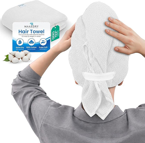 100% Cotton Hair Towel Wrap for Women, Men & Kids – Non-Microfiber 450 GSM by MAAXDRY