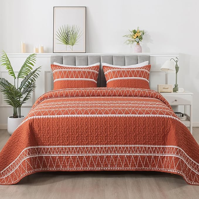 Andency Terracotta Oversized Super King Quilt Set, 3 Pieces Boho Lightweight by Andency