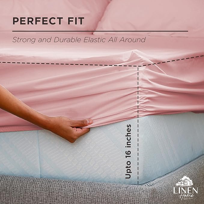 Linen Home 100% Cotton Percale Weave Fitted Sheet, Full Size, English Rose - Image 3