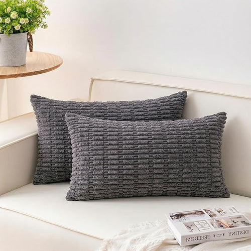 Aegero Pack of 2 Corduroy Decorative Throw Pillow Covers 12x20 Inch Soft by Unknown