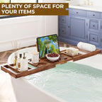 Venusmiles Teak Bathtub Tray Caddy, Foldable Bath Tray - Image 2