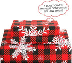 JSD Red Buffalo Plaid Snowflakes Duvet Cover Set King Size, 3 Piece Christmas - Image 3