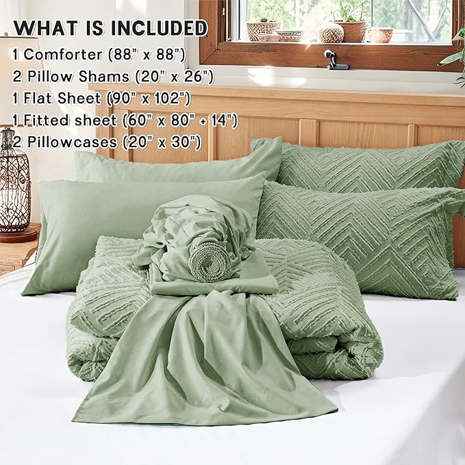 Zzlpp Queen Comforter Set 7 pieces, Sage Green Tufted Bed in a Bag - Image 5